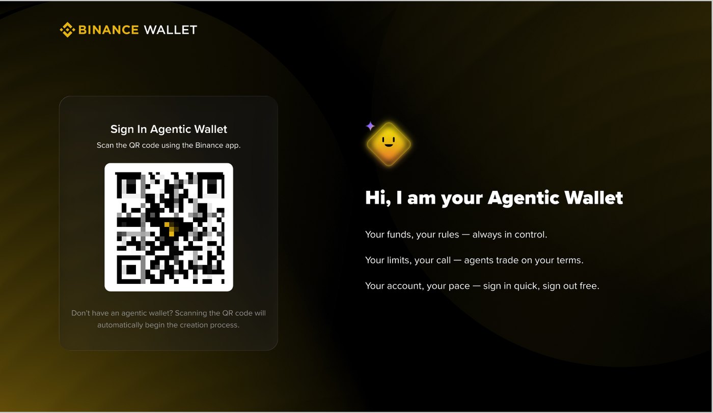 Sign in to the agentic wallet by scanning a QR code from the Binance app